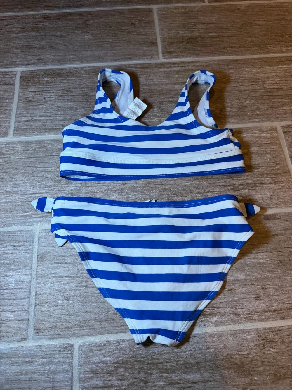 THE CHILDREN’S PLACE BLUE AND WHITE STRIPE SWIM SUIT BIKINI BOWS